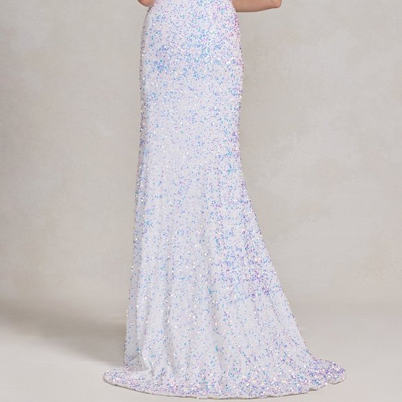 NEW LONG ONE SHOULDER SHEATH EMBROIDERED SEQUIN DRESS WITH ZIPPER BACK NX R1202 - Picture 9 of 9